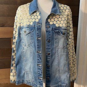 Denim and Lace Two-Piece Pants Suit